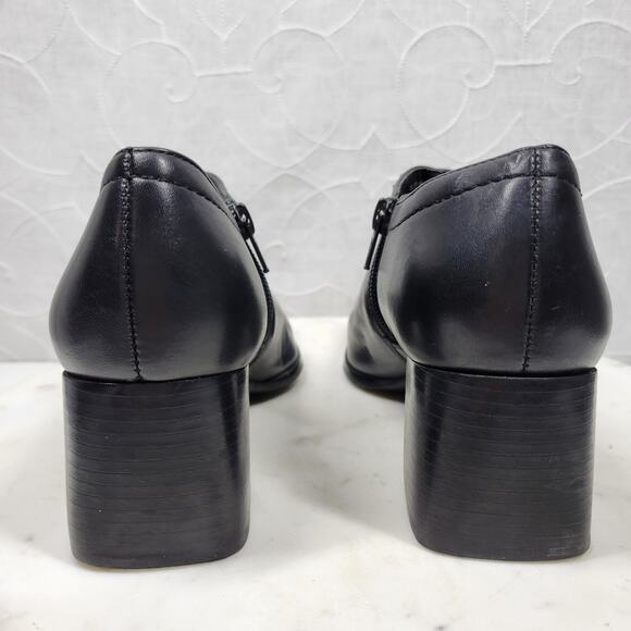 Naturalizer Stitch In Time Ankle Boots 7.5 Black Leather Chunky Heels Square Toe - Picture 6 of 14